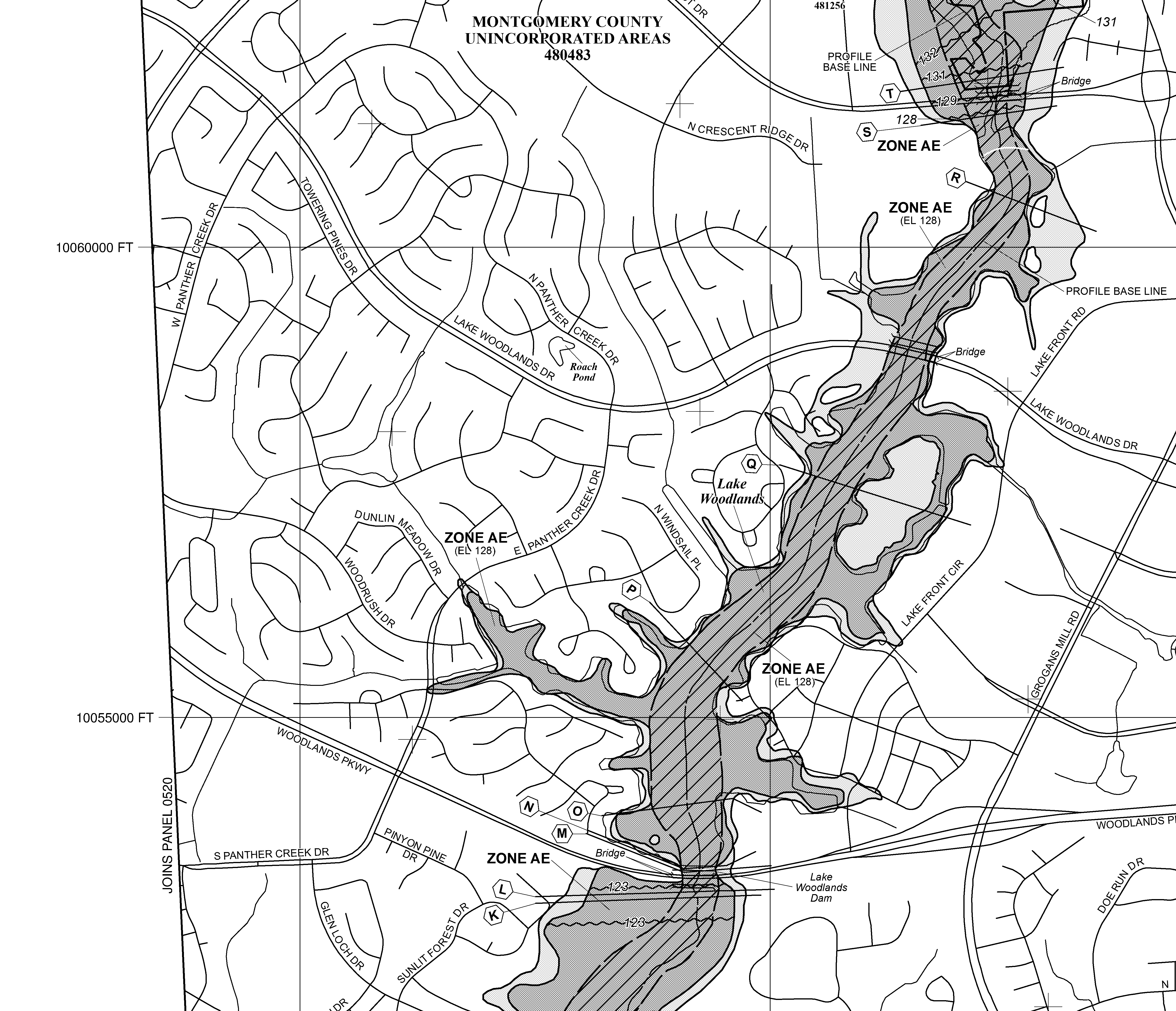 Effective FEMA FIRM panel around Lake Woodlands